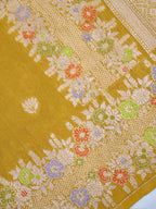 Mustard Yellow Banarasi Semi Butter Silk Saree with Meenakari Floral Work