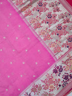 Rani Pink Banarasi Semi Butter Silk Saree with Meenakari Floral Border & Silver Zari Pallu
