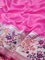 Rani Pink Banarasi Semi Butter Silk Saree with Meenakari Floral Border & Silver Zari Pallu