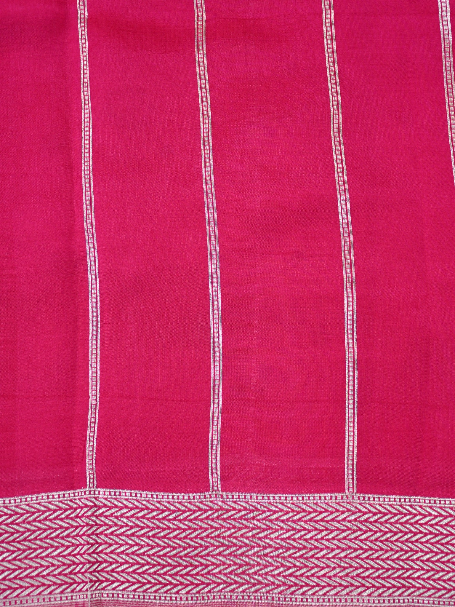 Rani Pink Banarasi Semi Butter Silk Saree with Meenakari Floral Border & Silver Zari Pallu