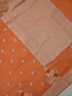 Bright Peach-Orange Banarasi Butter Silk Saree with Meenakari Floral Accents