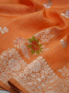 Bright Peach-Orange Banarasi Butter Silk Saree with Meenakari Floral Accents