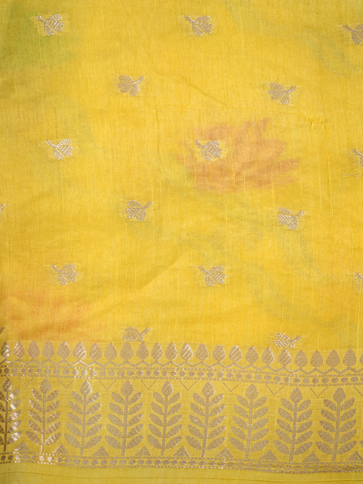 Sunshine Yellow Banarasi Semi Butter Silk Saree with Wave & Meenakari Lotus Motifs