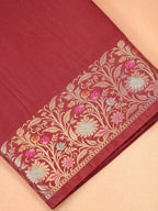 Maroon Banarasi Chiniya Silk Saree with Meenakari Floral Border & Rich Zari Pallu