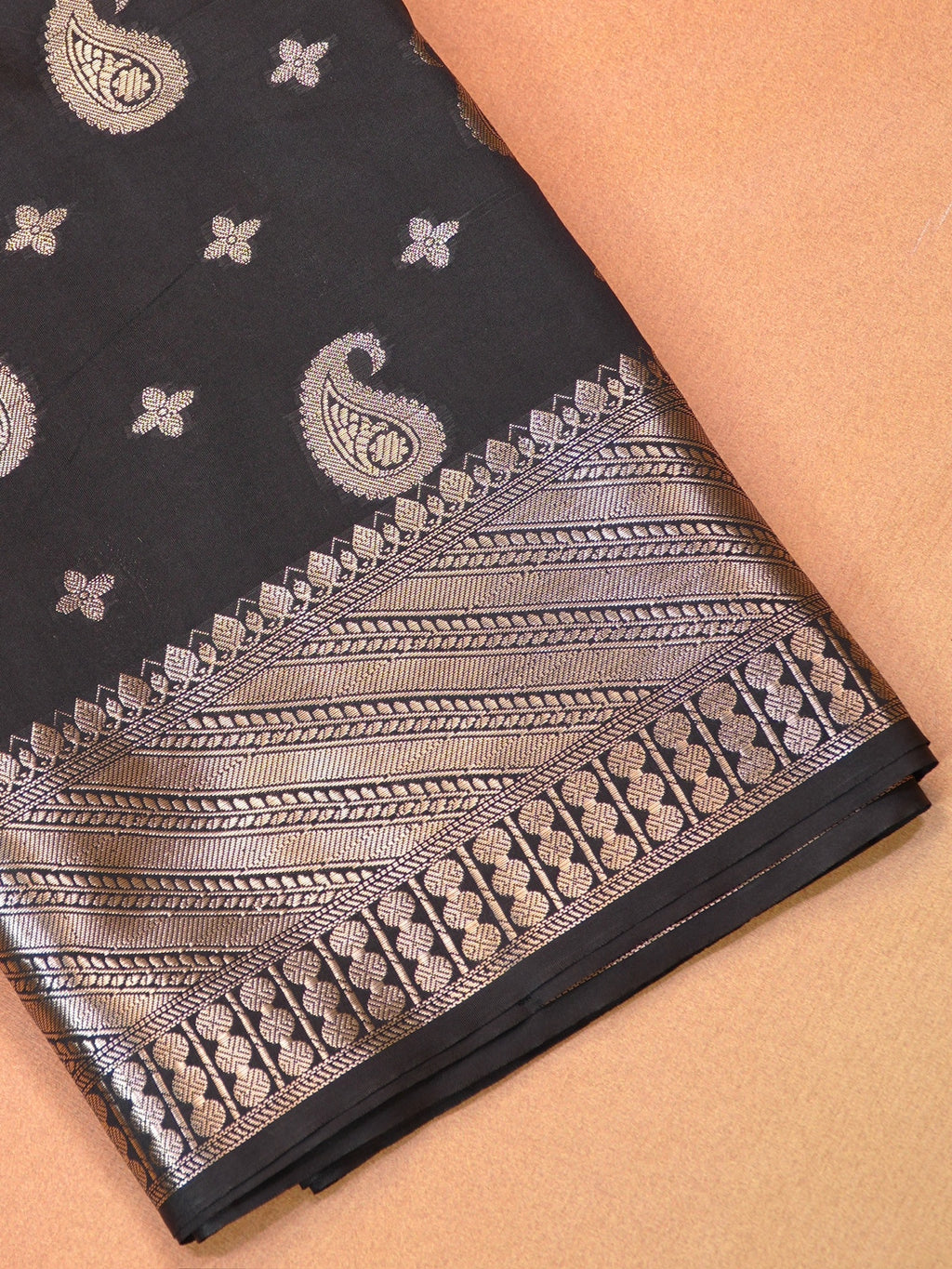 Black Banarasi Soft Katan Silk Saree with Antique Silver Zari