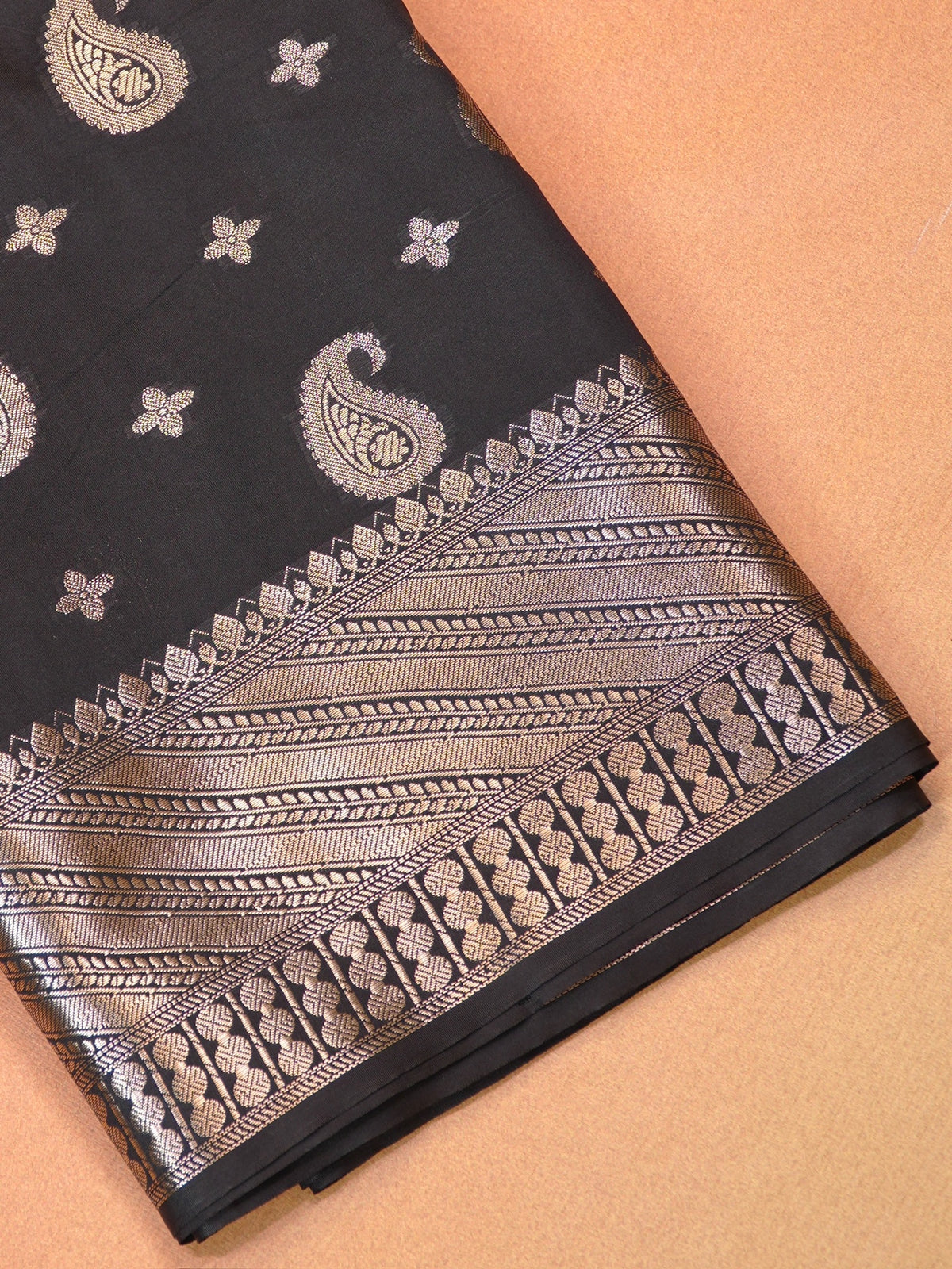 Black Banarasi Soft Katan Silk Saree with Antique Silver Zari