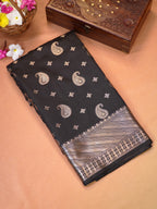 Black Banarasi Soft Katan Silk Saree with Antique Silver Zari
