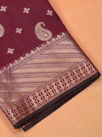 Deep Wine Banarasi Soft Katan Silk Saree with Rose Gold/Antique Zari