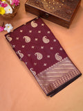 Deep Wine Banarasi Soft Katan Silk Saree with Rose Gold/Antique Zari