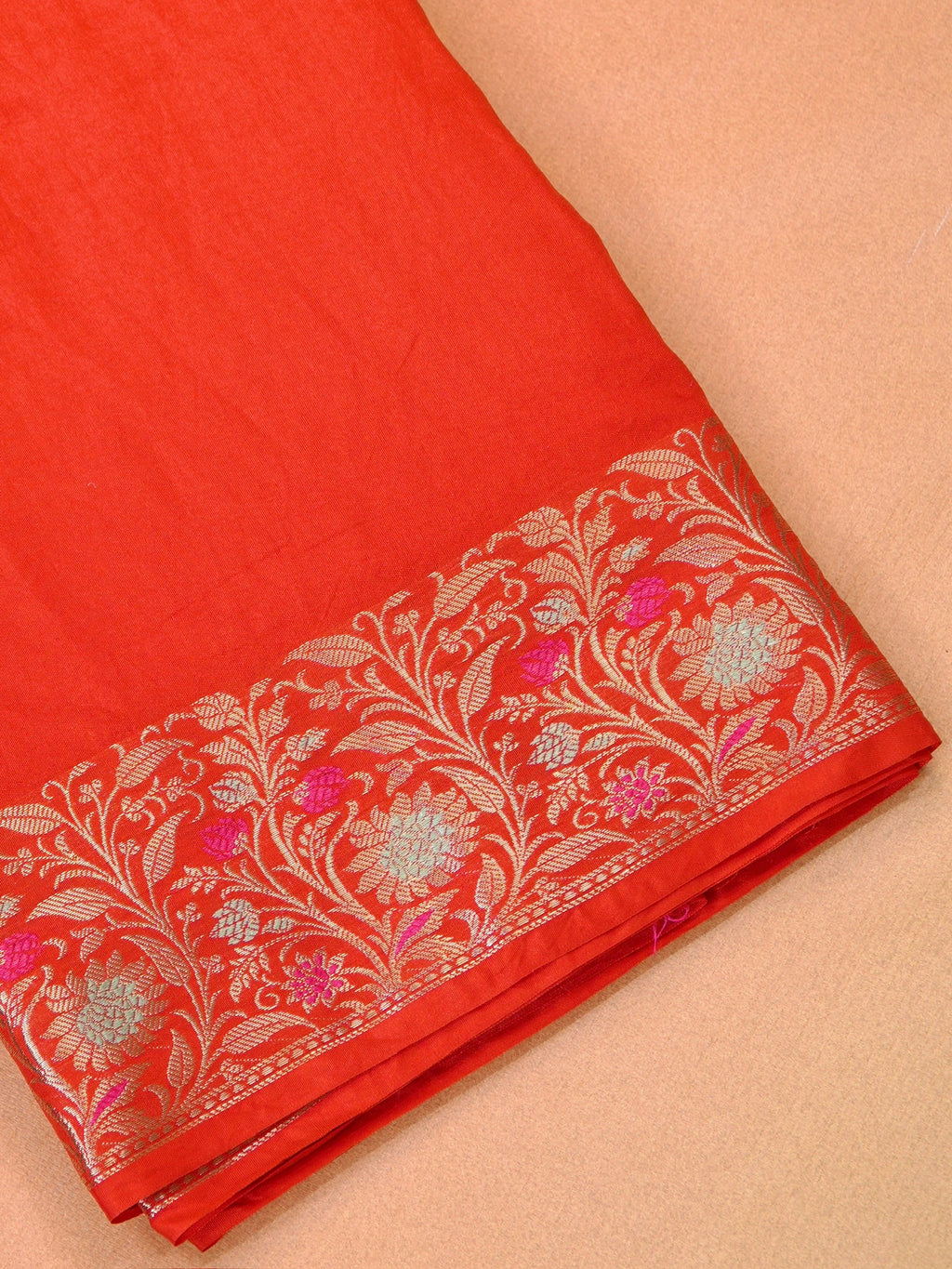 Vibrant Red Banarasi Chiniya Silk Saree with Meenakari Floral Border & Zari Pallu