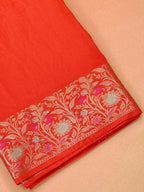 Vibrant Red Banarasi Chiniya Silk Saree with Meenakari Floral Border & Zari Pallu