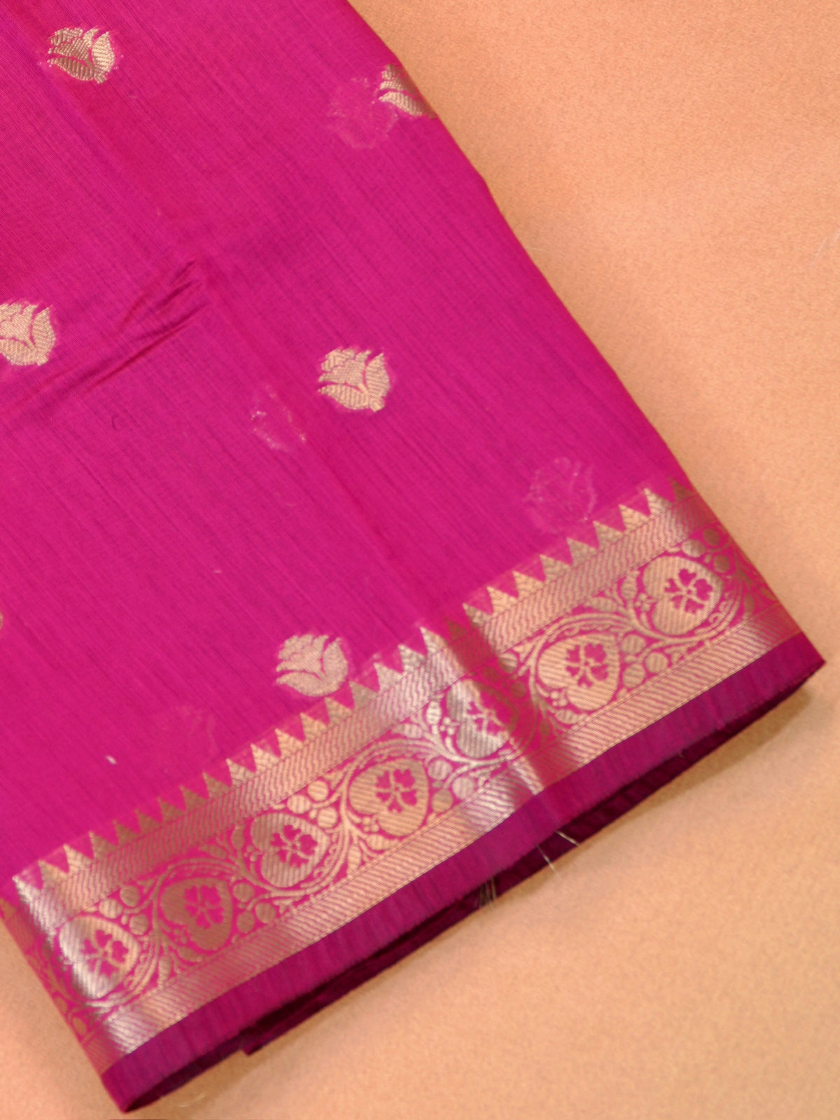 Magenta Pink & Royal Blue Banarasi Soft Cotton Silk Saree