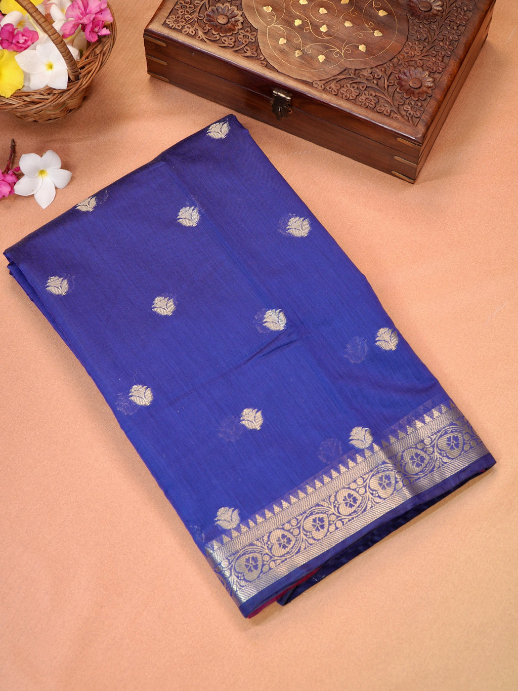 Royal Blue & Magenta Pink Banarasi Soft Cotton Silk Saree