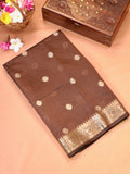 Deep Chocolate Brown &  Turquoise Blue Banarasi Soft Cotton Silk Saree