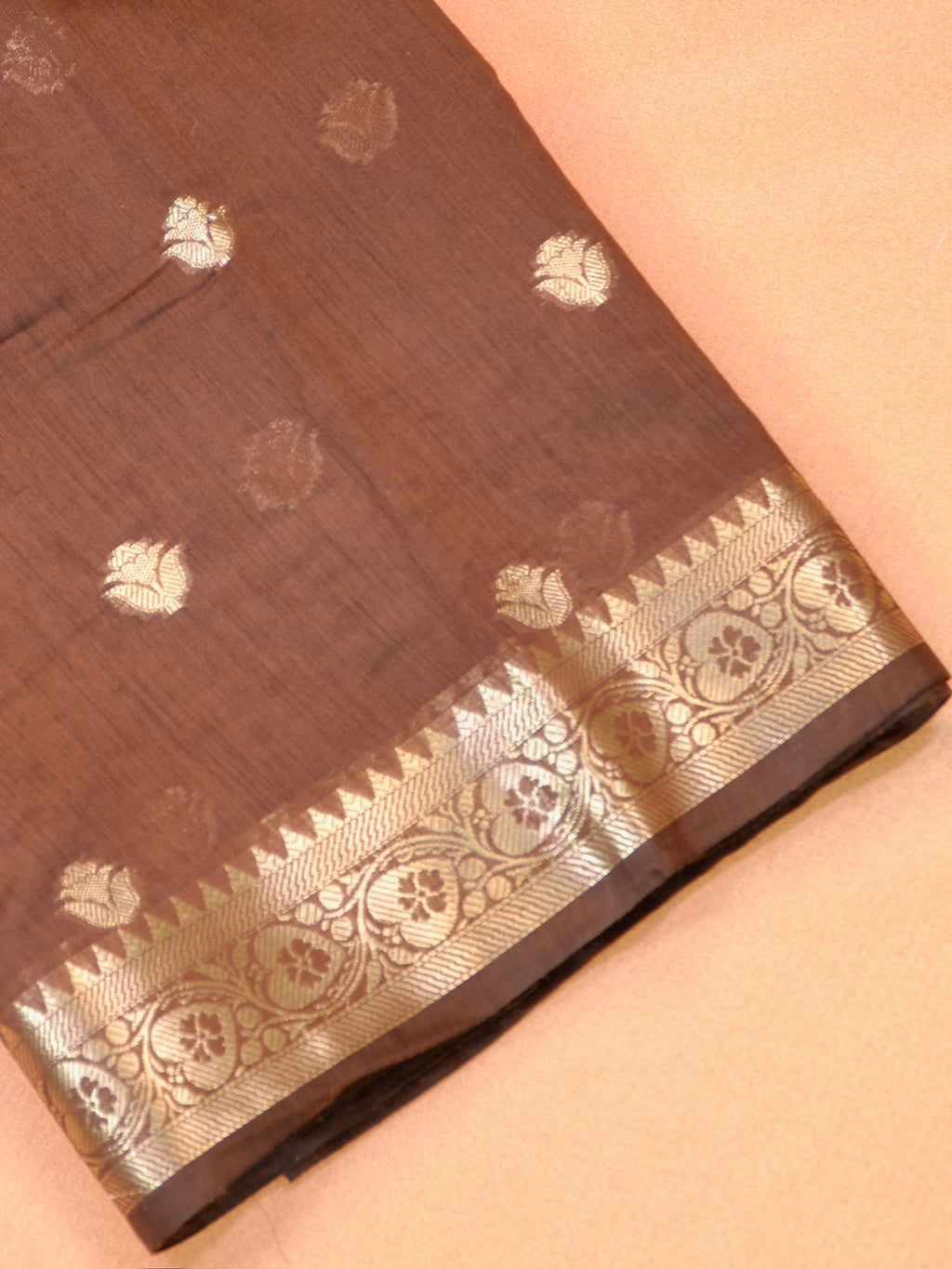 Deep Chocolate Brown &  Turquoise Blue Banarasi Soft Cotton Silk Saree
