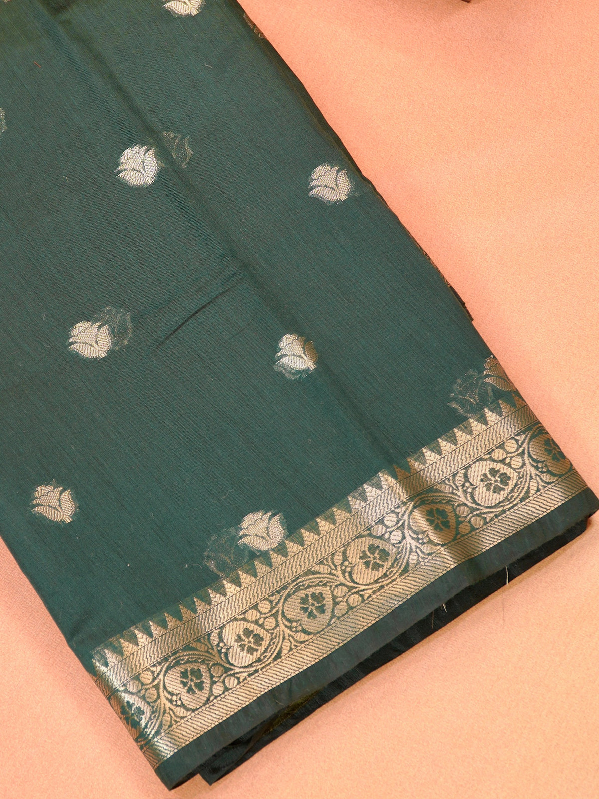 Bottle Green & Olive Green Banarasi Soft Cotton Silk Saree