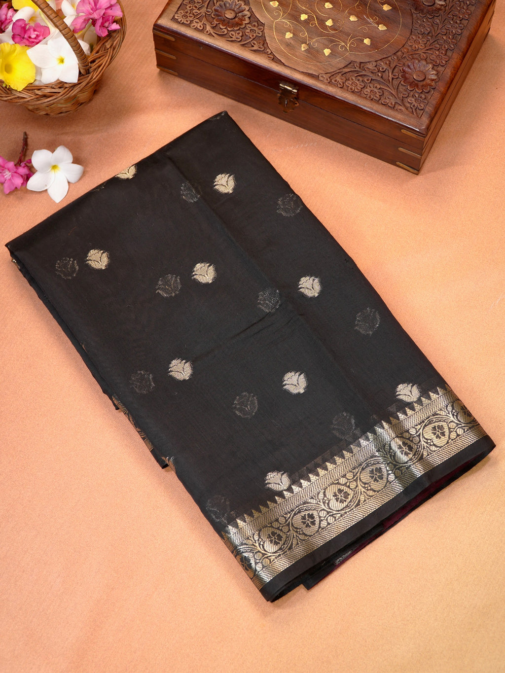 Midnight Black & Maroon Red Banarasi Soft Cotton Silk Saree