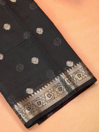 Midnight Black & Maroon Red Banarasi Soft Cotton Silk Saree