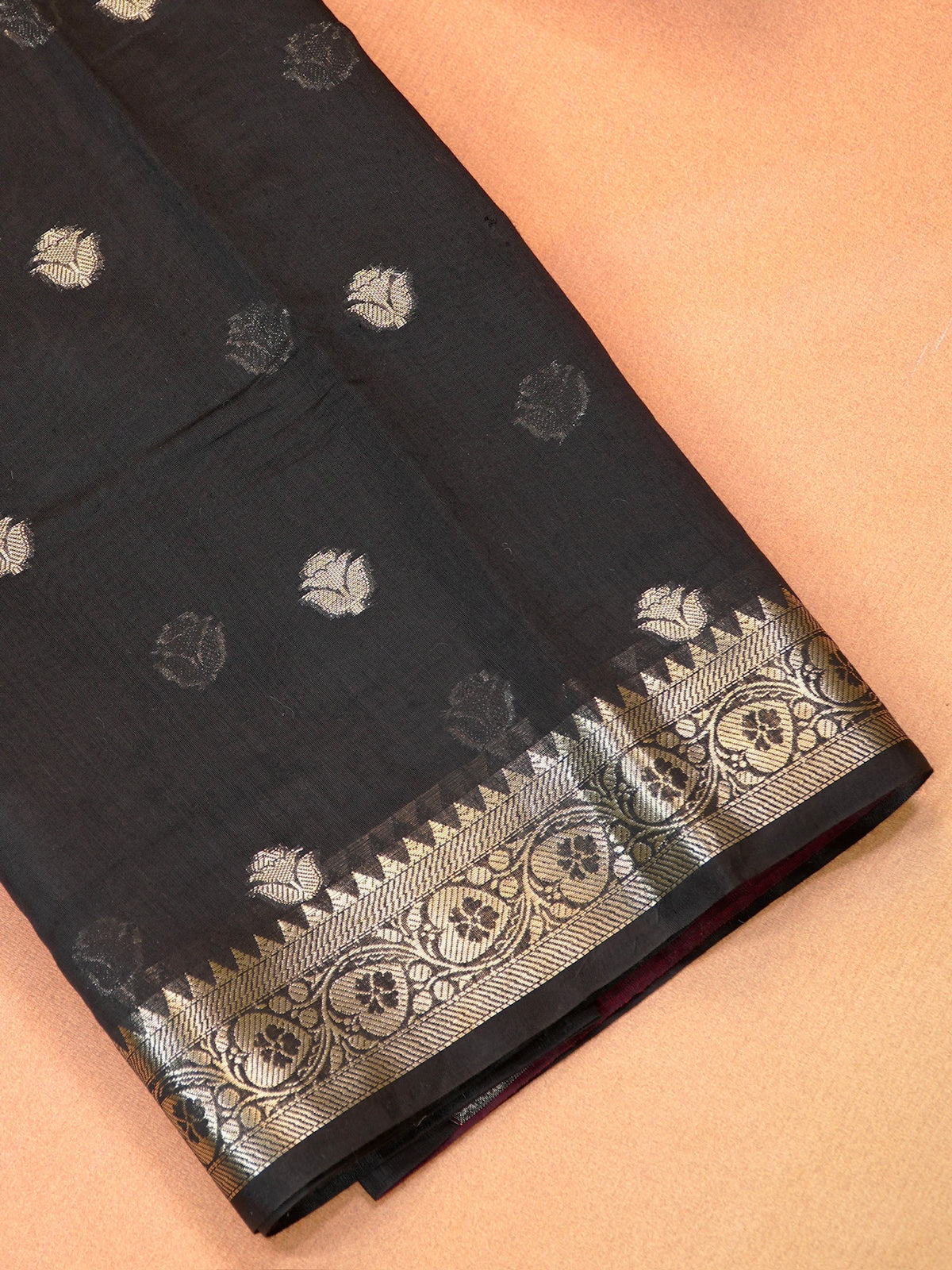 Midnight Black & Maroon Red Banarasi Soft Cotton Silk Saree