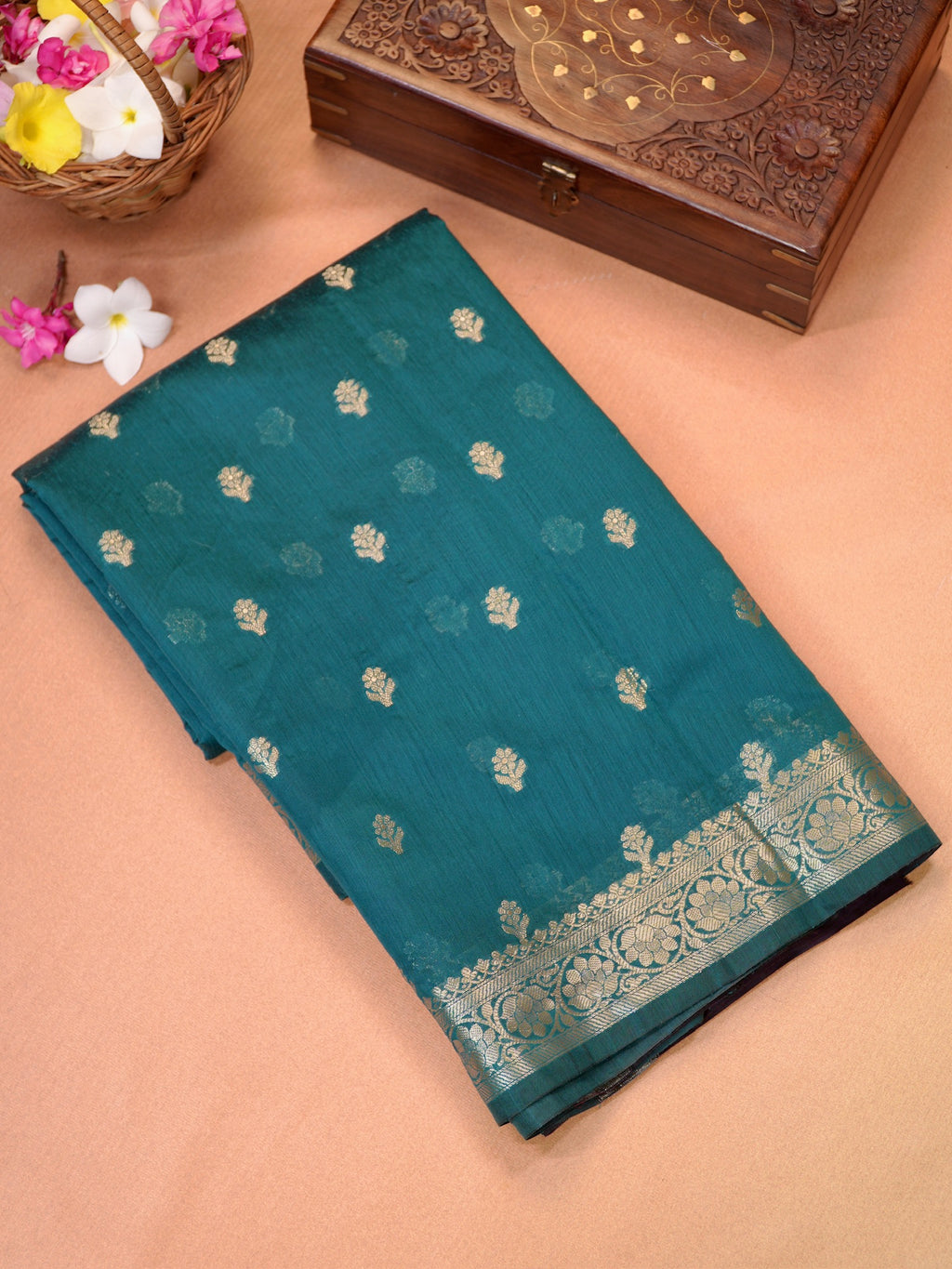 Peacock Teal & Deep Purple Banarasi Soft Cotton Silk Saree