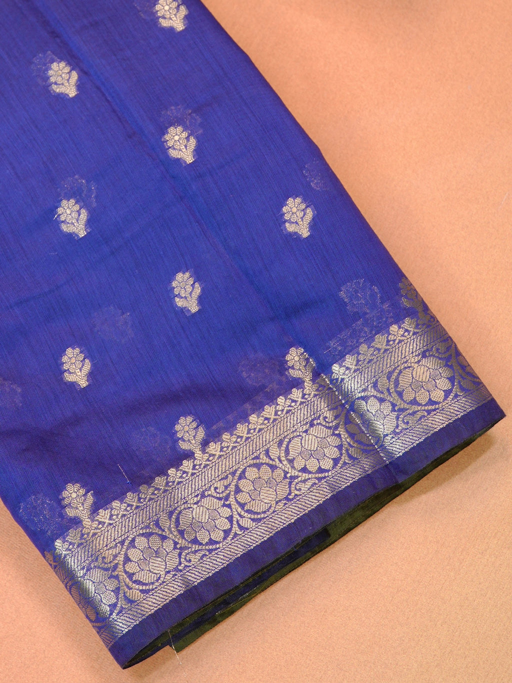 Royal Blue & Olive Green Banarasi Soft Cotton Silk Saree