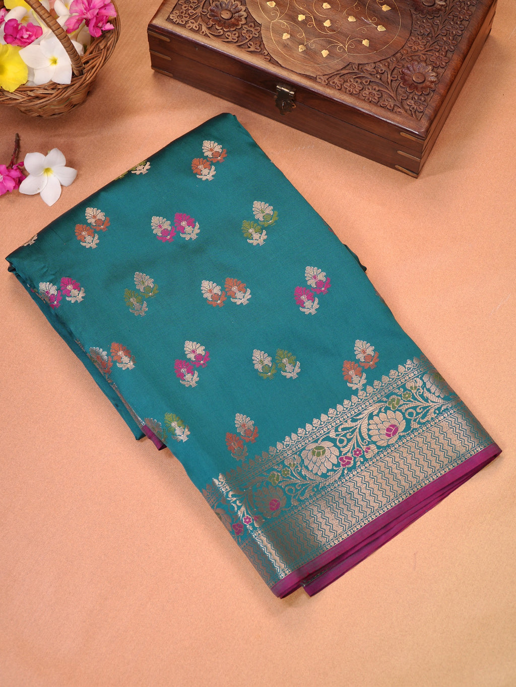 Banarasi Soft Katan Silk Saree – Teal Blue