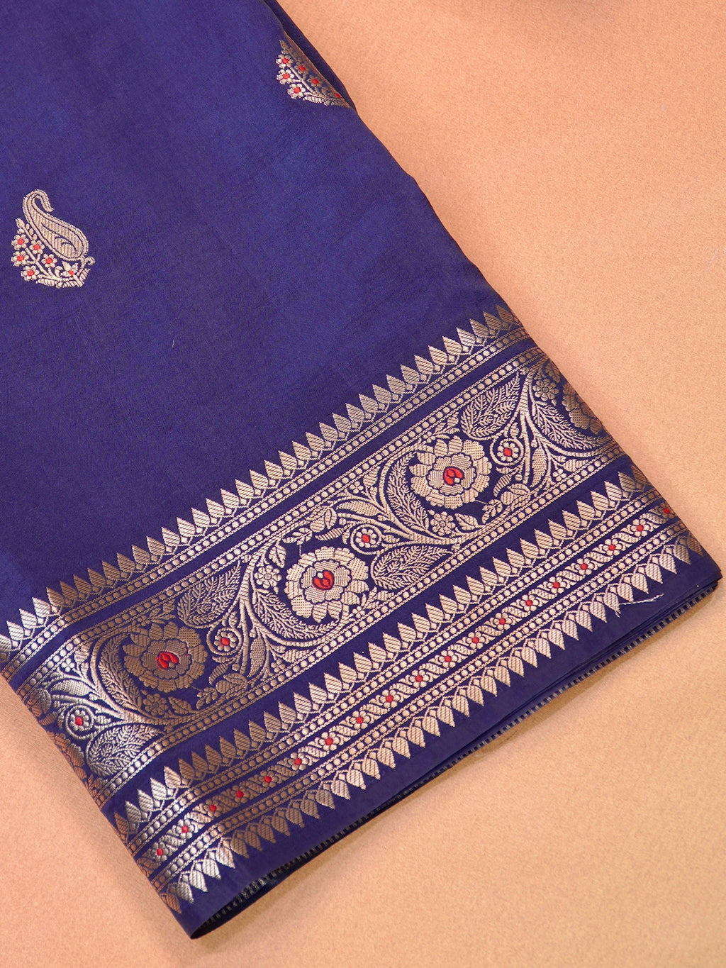 Royal Blue Banarasi Viscose Silk Saree with Antique Silver Zari & Meenakari