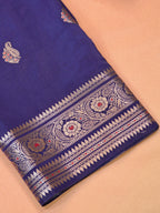 Royal Blue Banarasi Viscose Silk Saree with Antique Silver Zari & Meenakari