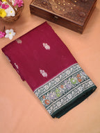 Deep Magenta & Bottle Green Banarasi Butter Silk Saree with Meenakari Floral Border