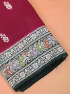 Deep Magenta & Bottle Green Banarasi Butter Silk Saree with Meenakari Floral Border