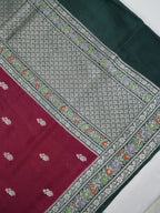 Deep Magenta & Bottle Green Banarasi Butter Silk Saree with Meenakari Floral Border
