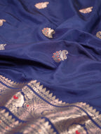 Royal Blue Banarasi Viscose Silk Saree with Antique Silver Zari & Meenakari