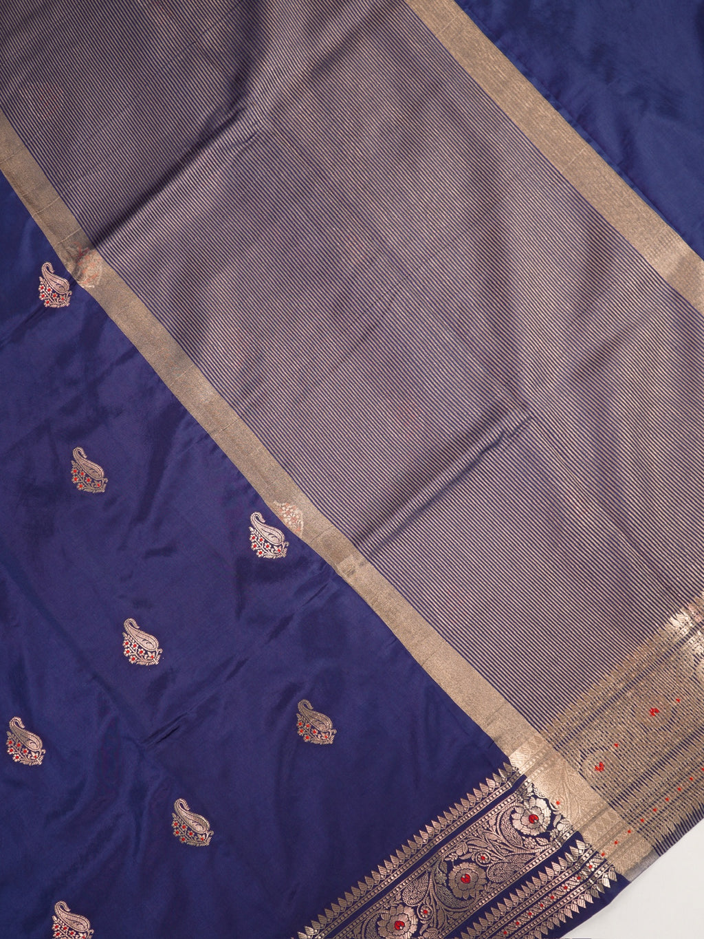 Royal Blue Banarasi Viscose Silk Saree with Antique Silver Zari & Meenakari