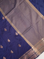 Royal Blue Banarasi Viscose Silk Saree with Antique Silver Zari & Meenakari