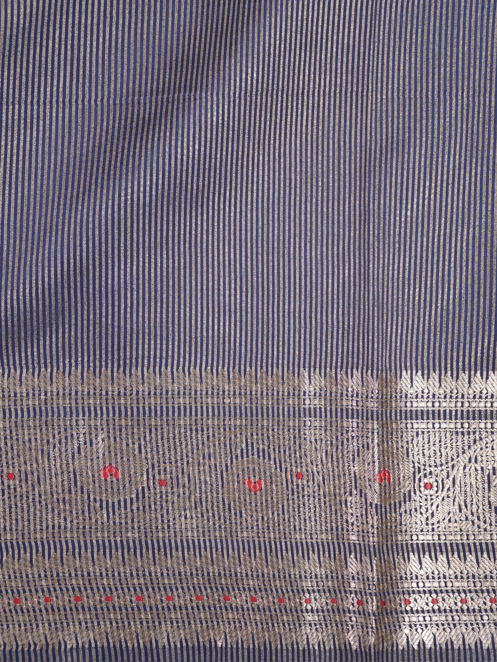 Royal Blue Banarasi Viscose Silk Saree with Antique Silver Zari & Meenakari