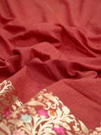 Maroon Banarasi Chiniya Silk Saree with Meenakari Floral Border & Rich Zari Pallu