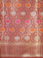 Maroon Banarasi Chiniya Silk Saree with Meenakari Floral Border & Rich Zari Pallu
