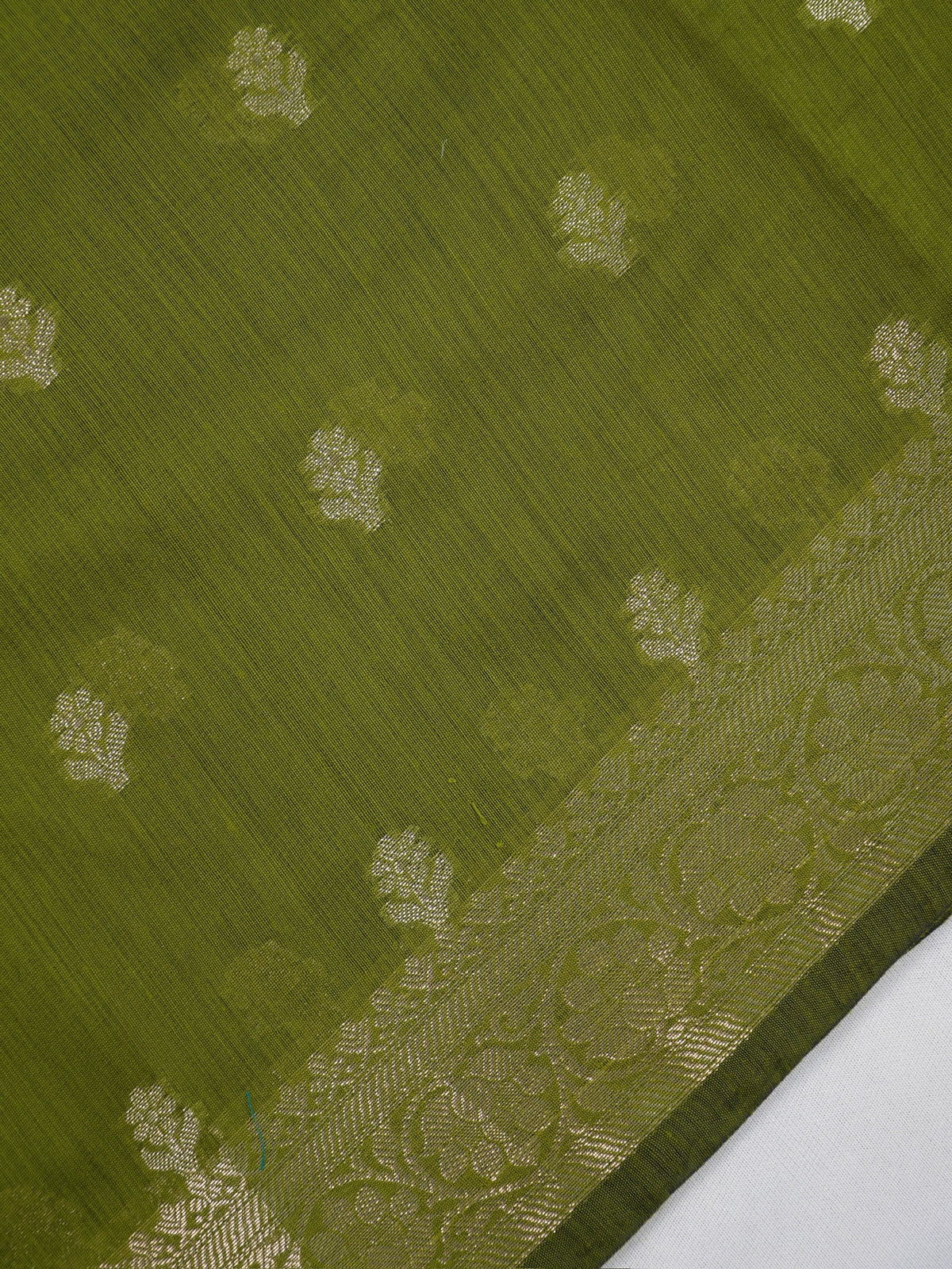 Olive Green &  Royal Blue Banarasi Soft Cotton Silk Saree