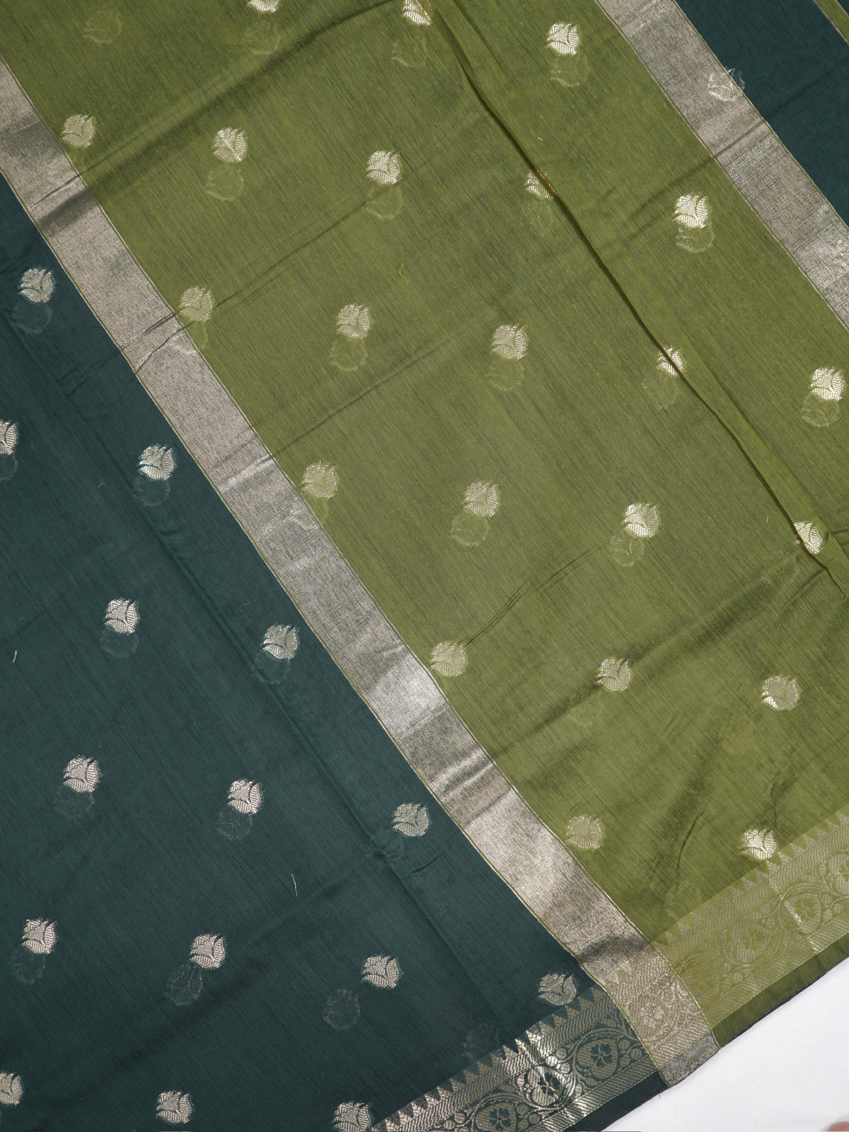 Bottle Green & Olive Green Banarasi Soft Cotton Silk Saree