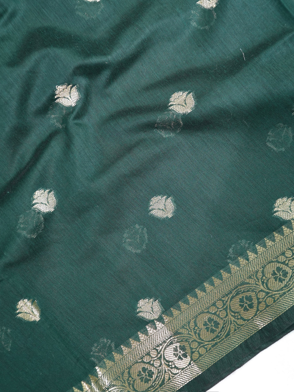 Bottle Green & Olive Green Banarasi Soft Cotton Silk Saree