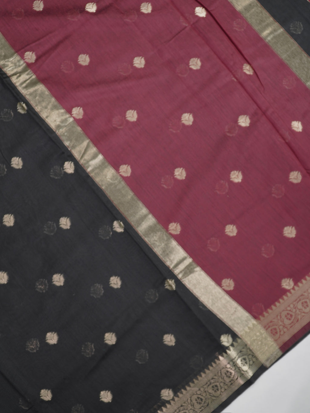 Midnight Black & Maroon Red Banarasi Soft Cotton Silk Saree