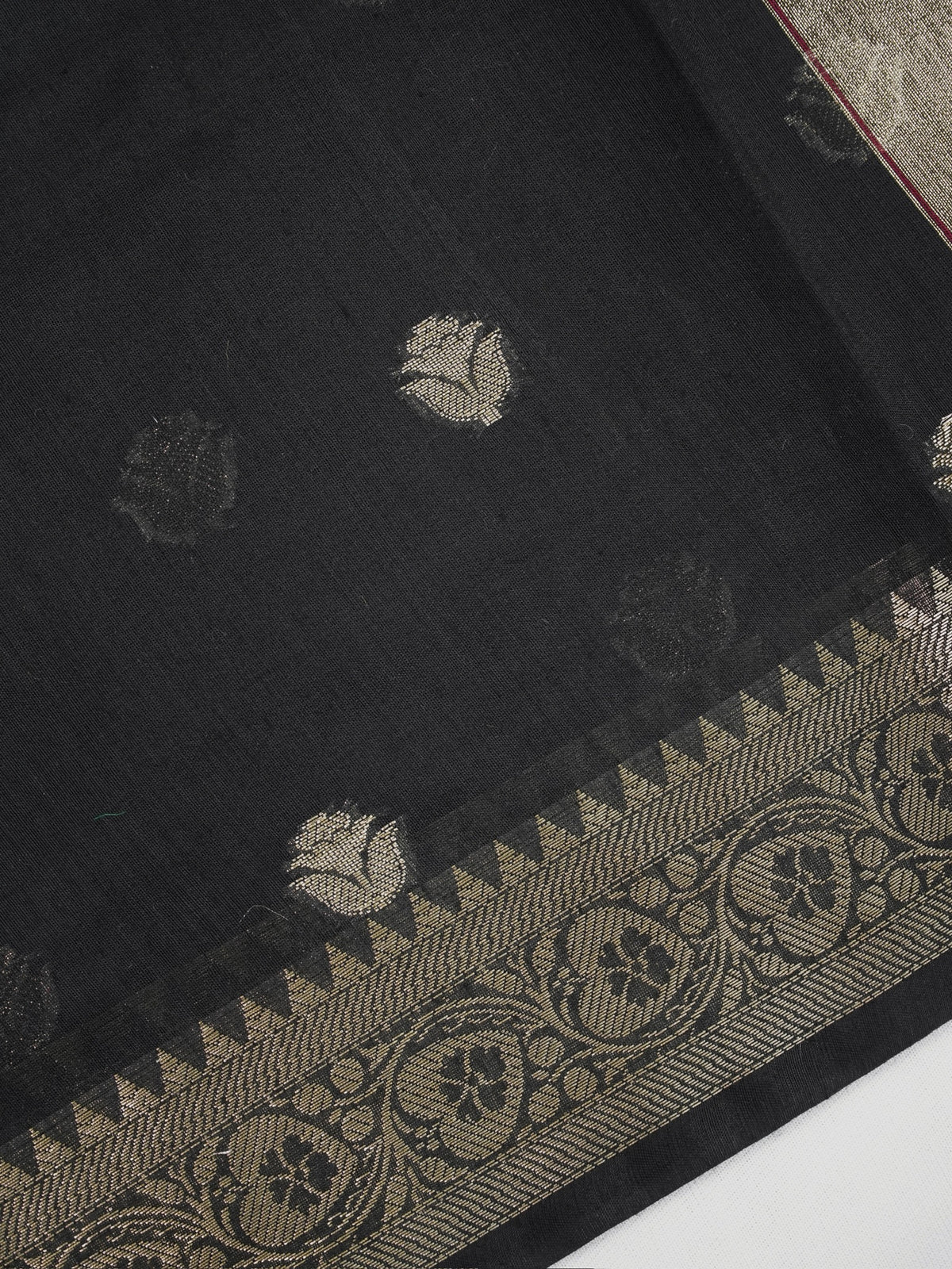 Midnight Black & Maroon Red Banarasi Soft Cotton Silk Saree