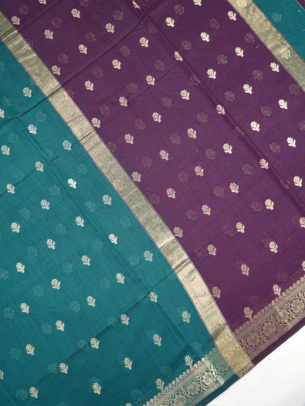 Peacock Teal & Deep Purple Banarasi Soft Cotton Silk Saree