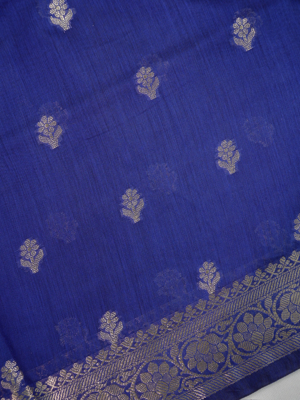 Royal Blue & Olive Green Banarasi Soft Cotton Silk Saree