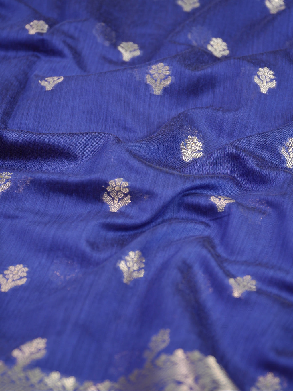 Royal Blue & Olive Green Banarasi Soft Cotton Silk Saree