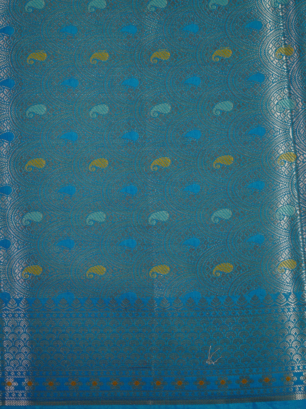 Midnight Black Banarasi Chiniya Silk Saree with Turquoise Zari Border & Floral Butis
