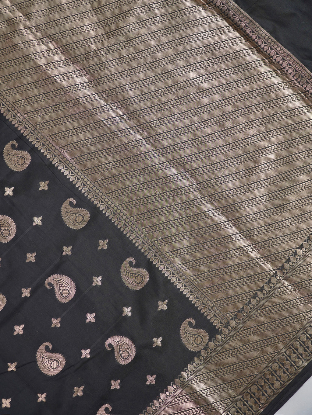 Black Banarasi Soft Katan Silk Saree with Antique Silver Zari