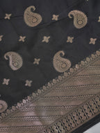 Black Banarasi Soft Katan Silk Saree with Antique Silver Zari
