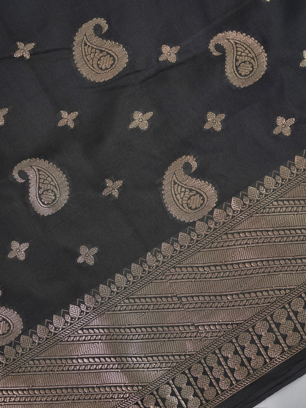 Black Banarasi Soft Katan Silk Saree with Antique Silver Zari
