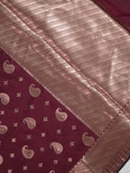 Deep Wine Banarasi Soft Katan Silk Saree with Rose Gold/Antique Zari